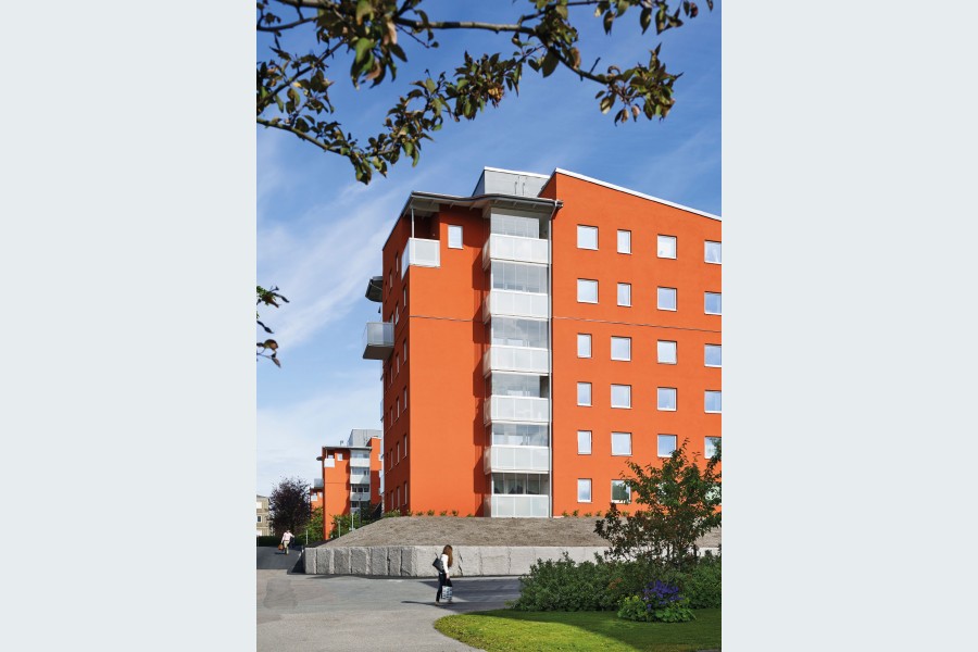 Wohnungsbauprojekt „Backa Röds Pärlor“ in Göteborg, Schweden: Hier wurden fünf Niedrigenergiegebäude mit insgesamt 140 Wohnungen mit einer ernergieeffizienten Air-Site-Lüftung mit Wärmerückgewinnung ausgestattet. Bild: Air-Site AB, Nibe 