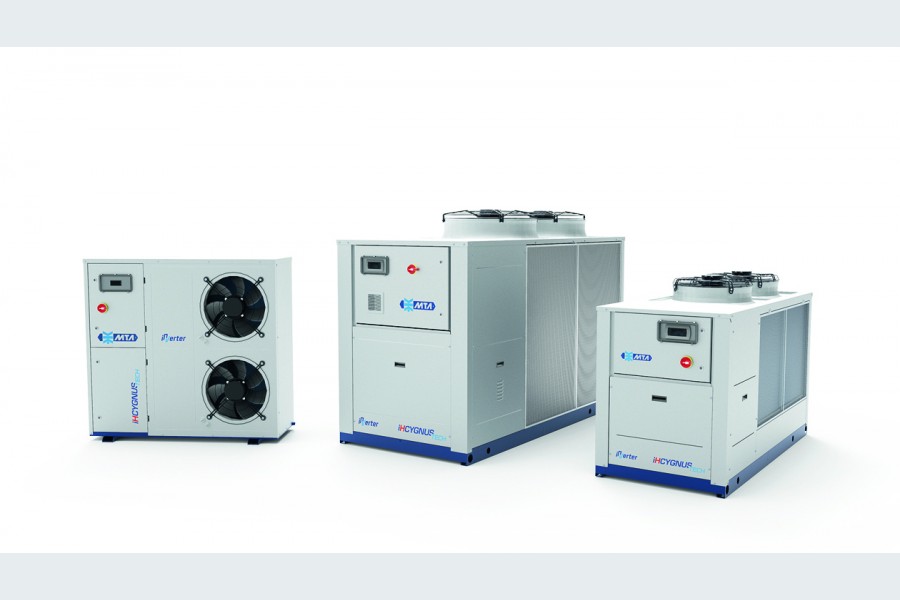 Die von Heiz- auf Kühlbetrieb umschaltbaren Wärmepumpen sind in acht Leistungsgrößen von 5 bis 50 kW erhältlich. Quelle: MTA Deutschland GmbH