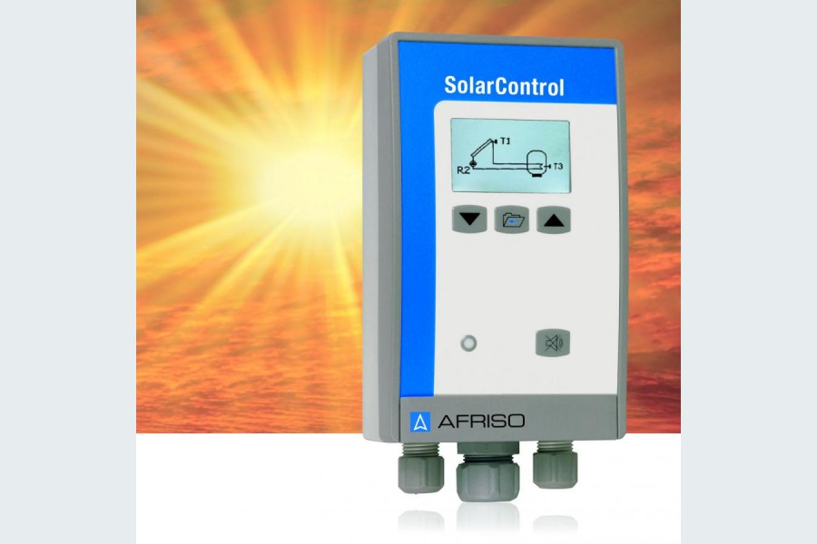 Der Solarregler SolarControl kann zur Regelung und Überwachung von thermischen Solaranlagen eingesetzt werden und eignet sich auch gut zum Nachrüsten bestehender Anlagen. Bild: AFRISO