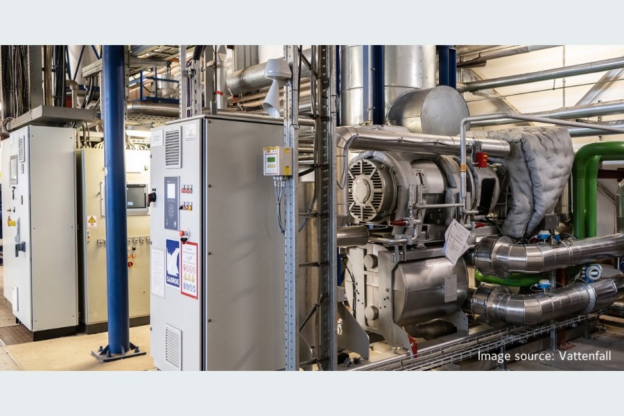 Im Heizkraftwerk Berlin-Buch wird künftig eine hochmoderne Wärmepumpe von Johnson Controls die Zielerreichung von CO2-Neutralität unterstützen. Quelle: Vattenfall
