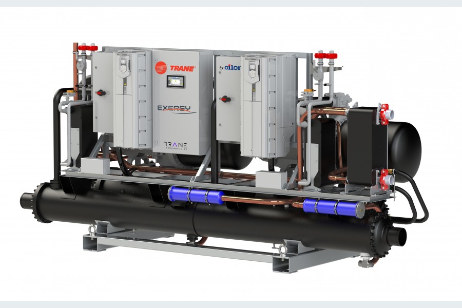 Die neuen Exergy Wärmepumpen von Trane® extrahieren und gewinnen Energie zurück, die sonst verloren ginge. So beheizen sie hocheffizient Industrieprozesse, Gebäude und Fernwärmenetze. Quelle: Trane