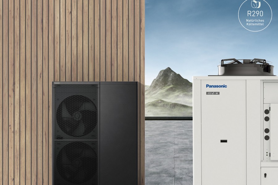 links: Panasonic Aquarea M-Serie – rechts: R290 Kaltwassersatz ECOi-W AQUA-G BLUE – Quelle: Panasonic