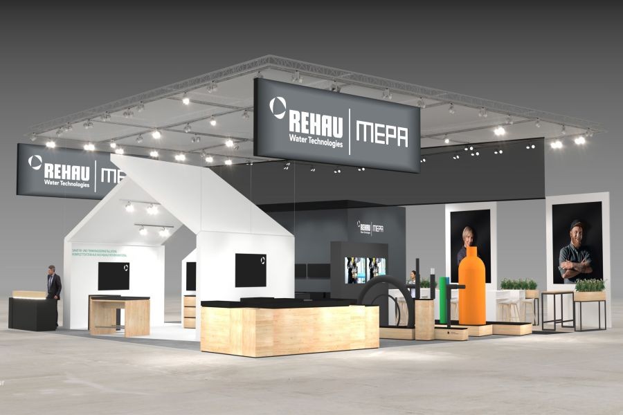 Auf der GET NORD präsentiert Rehau Water Technologies Systeme für Sanitär, Heizen und Kühlen, Entwässerung, Nahwärme und Regenwassermanagement. Bild: bbco MesseManufaktur GmbH