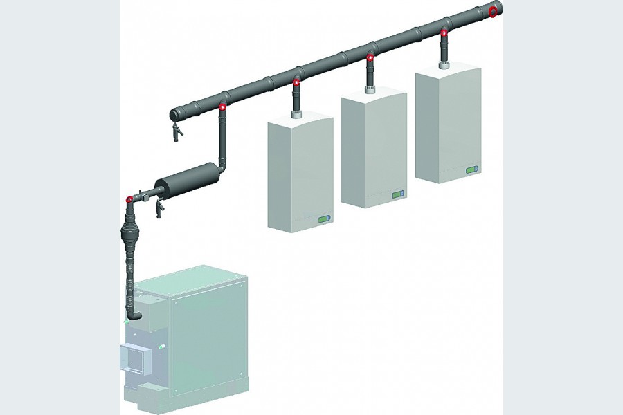 Abgaskaskadenlösung für BHKW und Brennwert, herstellerunabhängig und flexibel einsetzbar bis 700 kW Leistung. Quelle: ATEC GmbH & Co. KG, Neu Wulmstorf