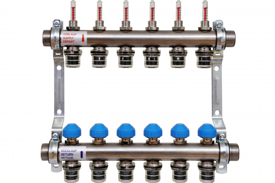 Der neue Heizkreisverteiler Push ‚n‘ Go von Watts lässt sich dank einer Steckverbindung schnell und praktisch an die Flächenheizungsrohre anschließen. Quelle: Watts Industries