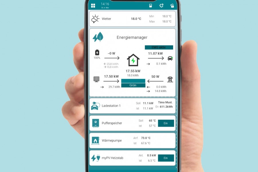 Über die Tekko App ist das Energiemanagementsystem des neuen Controllers mit allen angeschlossenen Komponenten vollständig kontrollierbar – auch standortübergreifend. Quelle: Tekko Gebäudeautomation GmbH
