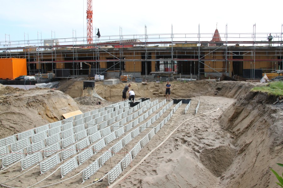 Eines von zwei Feldern der GeoCollect-Anlage. Die untere Ebene ist bereits mit Sand bedeckt und eingeschlämmt. Quelle: GeoCollect