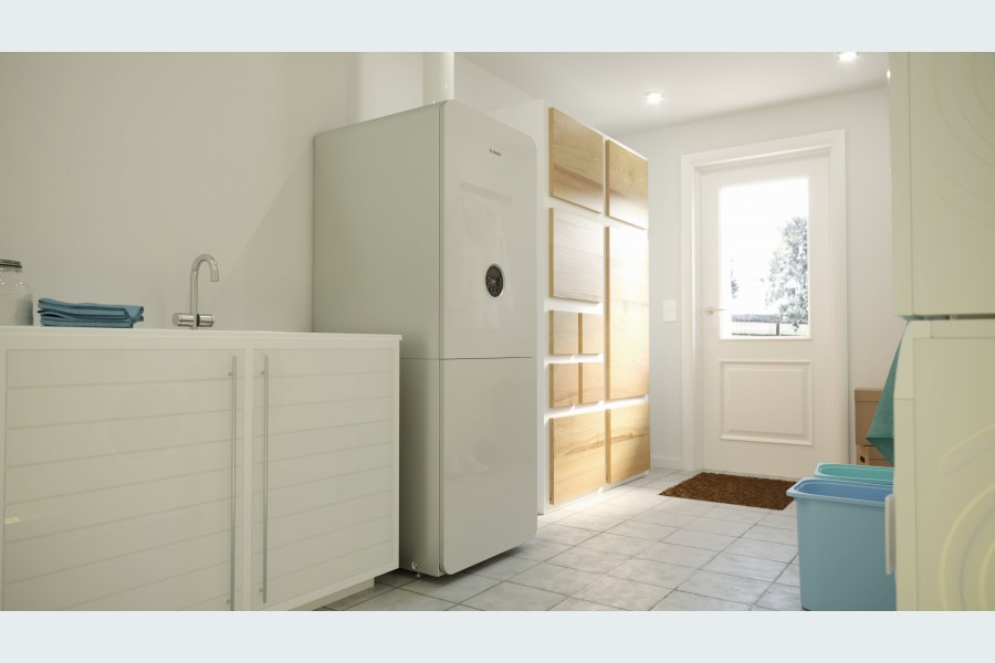 Mit der neuen Condens 5300i WMA bietet Bosch eine „renewable ready“ fähige Heizungslösung an, die gerade im Bestand CO₂-Einsparungen erzielt. Quelle: Bosch