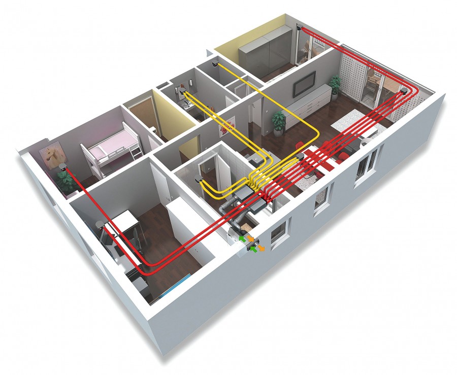 Durch den Einsatz von flexiblen Rohrsystemen wird die Planung und Montage einer zentralen KWL-Anlage erleichtert. Bild: Helios Ventilatoren 