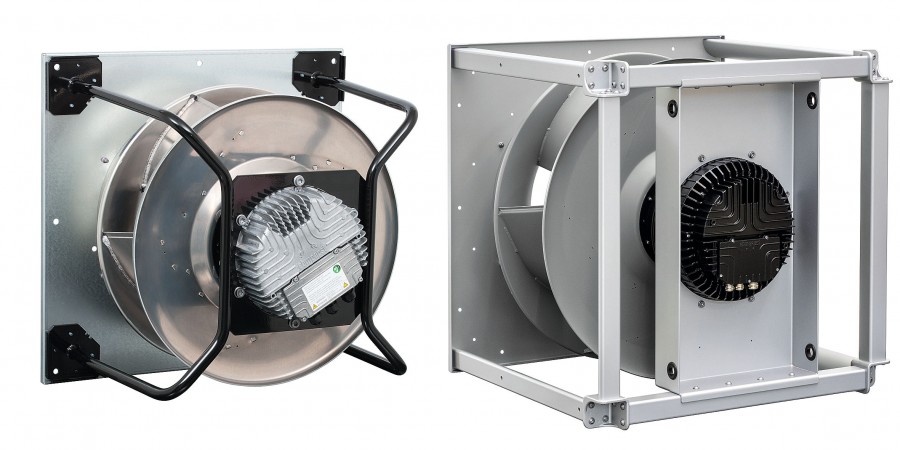 1 – RadiPac Radialventilatoren in Tragspinnen- (links) und Würfelkonstruktion (rechts) Bild: ebm-papst