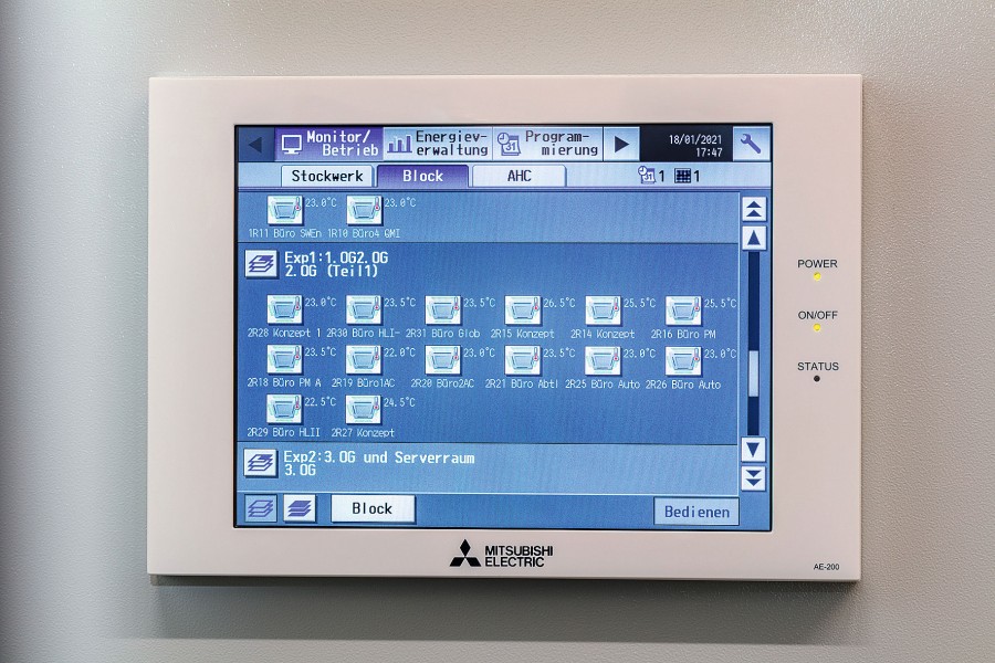Die Steuerung der Klimatechnik wird über das Remote Monitoring Interface (RMI) von Mitsubishi Electric realisiert. Das Cloudsystem ermöglicht die zentrale Anlagenverwaltung des Klimasystems per Fernzugriff. Bild: Mitsubishi Electric 