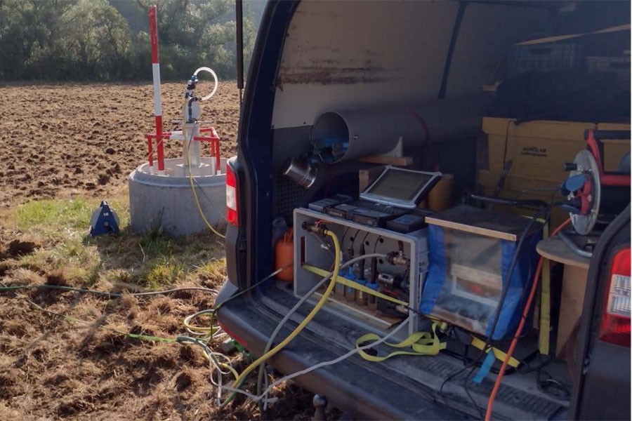 Messung der Feldparameter und Grundwasserprobenahme. Quelle: JENA-GEOS® Aquistore Abschlussbericht