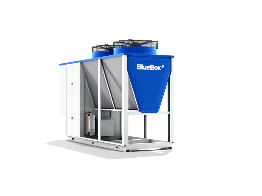 Da die außen aufgestellte BlueBox Titan Sky Wärmepumpe sehr kompakt ist (Tiefe 1.130 mm), bleibt der einzuhaltende Schutzzonenbereich besonders klein. Quelle: Swegon