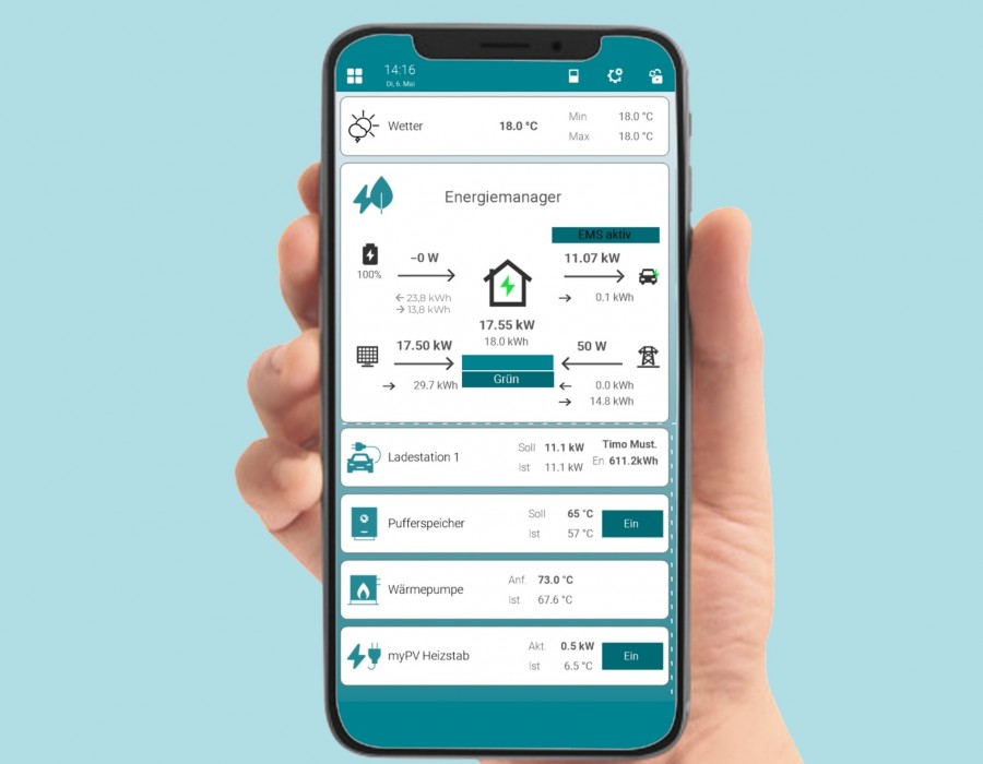 Über die Tekko App ist das Energiemanagementsystem des neuen Controllers mit allen angeschlossenen Komponenten vollständig kontrollierbar – auch standortübergreifend. Quelle: Tekko Gebäudeautomation GmbH