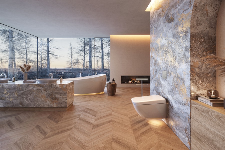 Aufgrund der schlichten Eleganz und der besonderen Form ist NEOREST WX in jedes Badezimmerinterieur integrierbar. Es lässt sich sowohl zu runden als auch zu eckigen Elementen kombinieren. Quelle: Toto