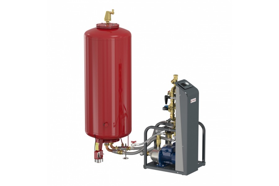 Der pumpengesteuerte Druckhalteautomat Flamcomat mit Entgasung und automatischer Wassernachfülleinrichtung. Quelle: Flamco